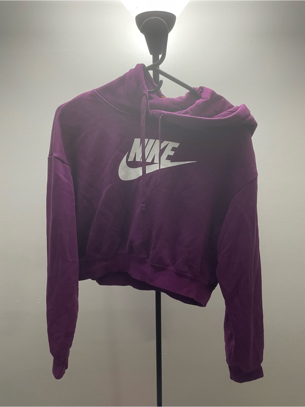 Nike Women's Purple Cropped Pullover Hoodie with White Logo - Picture 1 of 3